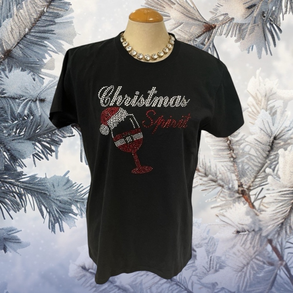 'Christmas Spirit 'Tee Shirt Size Large Bling 100% Cotton **READ - Picture 5 of 10